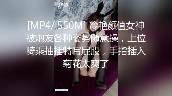 [MP4/ 550M] 冷艳颜值女神被炮友各种姿势随意操，上位骑乘抽插特写屁股，手指插入菊花太爽了